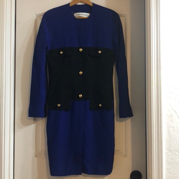 Tahari Dresses & Skirts - Tahari Vintage Black and Blue Long Sleeve Dress Mid Length Size 4